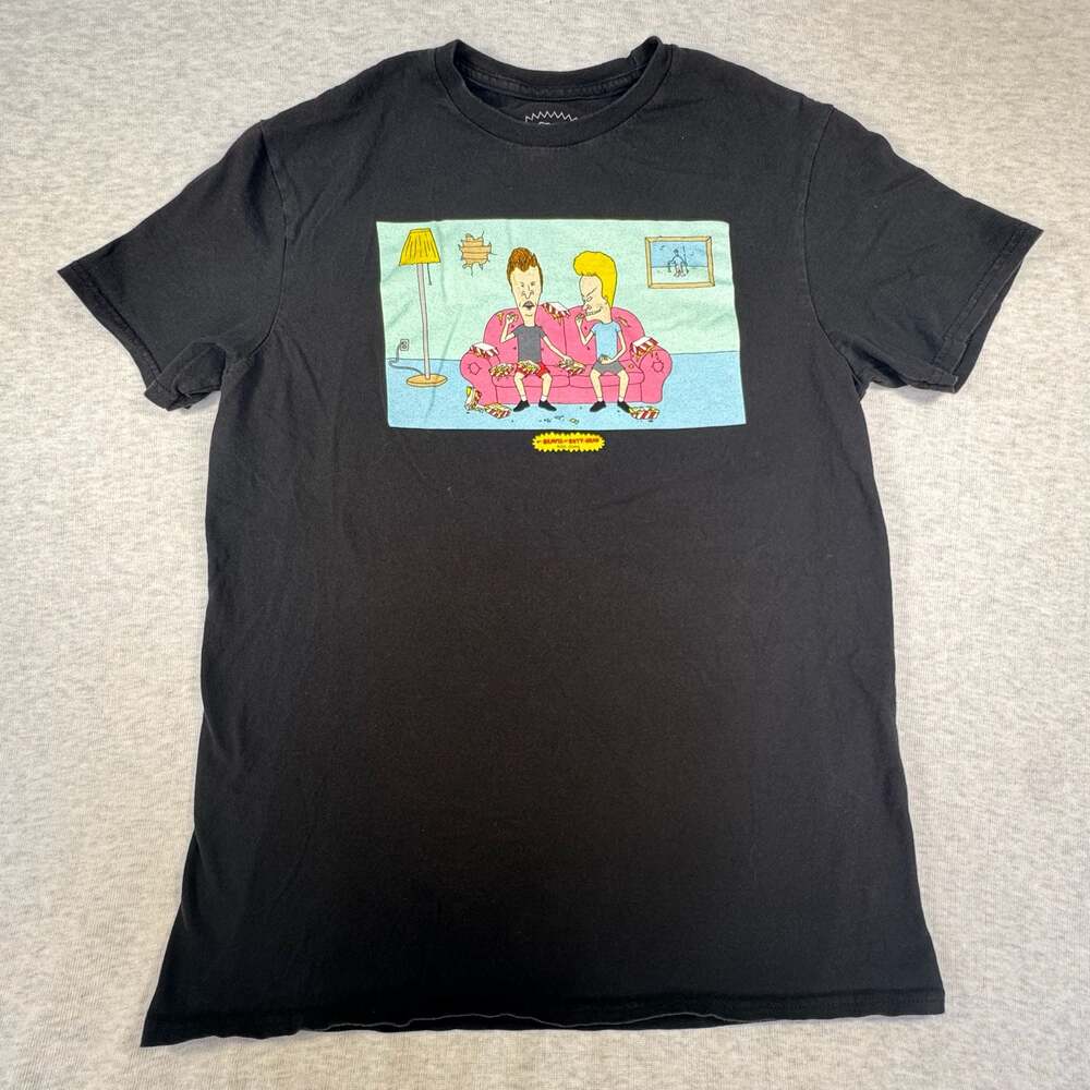 MTV Beavis And Butthead Couch Snacks Short Sleeve T-Shirt Black Size M